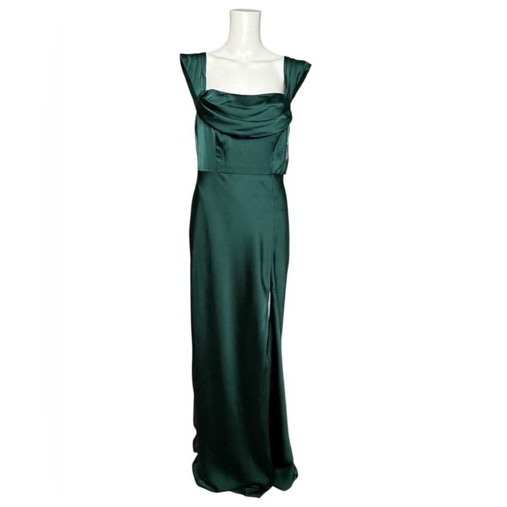 Birdy Grey Mia Matte Satin Dress Emerald Medium Convertible Straps NWT - Picture 3 of 10